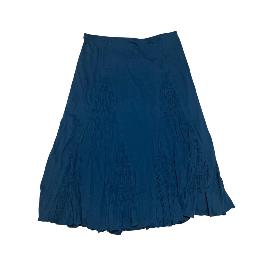 J. Jill Women's L Deep Sea Teal Blue Boho Cottage Pleated A-Line Midi Skirt NWT
